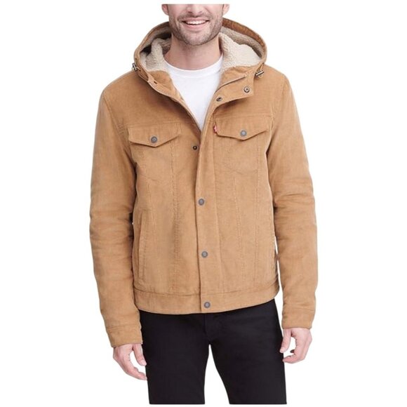 Levi's Tan Corduroy & Sherpa Trucker Hoodie Jacket - Picture 1 of 10